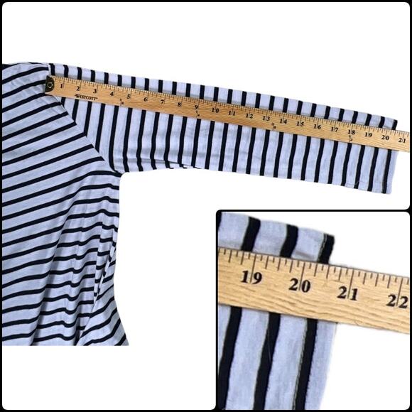 Long Sleeve Asymmetrical Split SharkBite Tee Shirt Tunic Black & White Striped - Picture 10 of 11